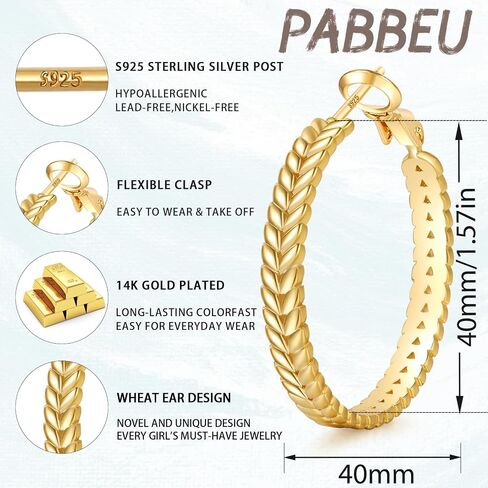 PABBEU Sterling Silver Hoop Earrings, 925 Sterling Silver Hoops Earrings for Women, Lightweight Silvers Hoops Earrings, Hypoallergenic Large Silvers Hoop Earrings for Women Gift 30/40/50MM in Kuwait