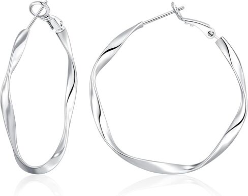 Oobel Gold Hoops أقراط للنساء ، أقراط Big 925 Sterling Silver Hoop أقراط خفيفة الوزن عنصير الفضة الفضية للنساء 30 مم 40 مم 50 مم 60 ملم in Kuwait