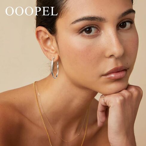 Oobel Gold Hoops أقراط للنساء ، أقراط Big 925 Sterling Silver Hoop أقراط خفيفة الوزن عنصير الفضة الفضية للنساء 30 مم 40 مم 50 مم 60 ملم in Kuwait