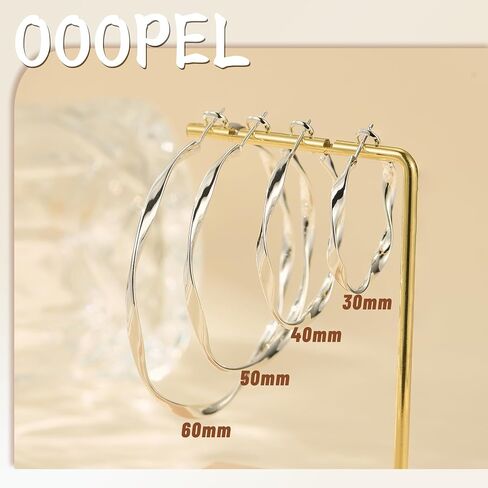 Oobel Gold Hoops أقراط للنساء ، أقراط Big 925 Sterling Silver Hoop أقراط خفيفة الوزن عنصير الفضة الفضية للنساء 30 مم 40 مم 50 مم 60 ملم in Kuwait