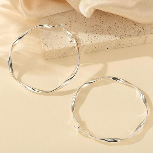 Oobel Gold Hoops أقراط للنساء ، أقراط Big 925 Sterling Silver Hoop أقراط خفيفة الوزن عنصير الفضة الفضية للنساء 30 مم 40 مم 50 مم 60 ملم in Kuwait