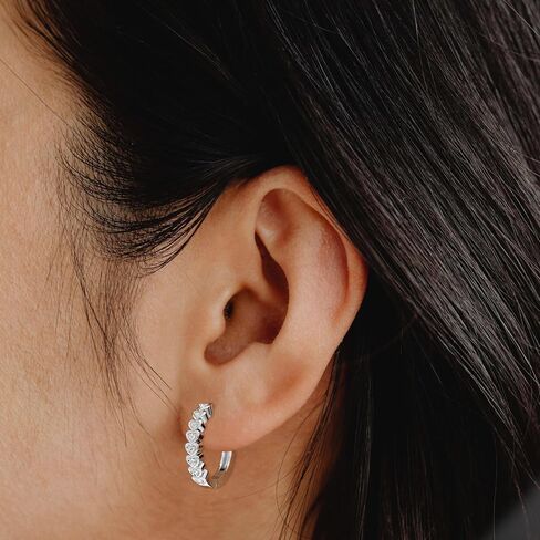 Gilded Lab-Grown Diamond Hoop Earrings,1/10 Cttw|SI1 F Color, Sterling Silver| Elegant & Ethical Jewelry for Women, Gift Box Included| For Anniversaries, Gifting and Special Occasions in Kuwait