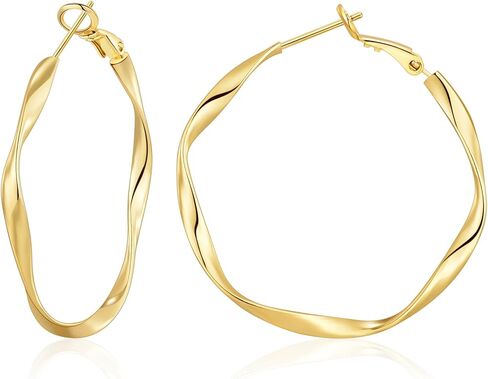 Oobel Gold Hoops أقراط للنساء ، أقراط Big 925 Sterling Silver Hoop أقراط خفيفة الوزن عنصير الفضة الفضية للنساء 30 مم 40 مم 50 مم 60 ملم in Kuwait