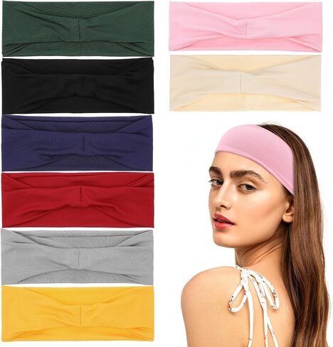 8pcs عصابات يوجا للسيدات ، وعصابات الرؤوس الرياضية المرنة الرياضة نطاقات العرق اليوغا يوجا عرقها العرق ملونة لليوغا الرياضية الرياضية الجارية in Saudi Arabia