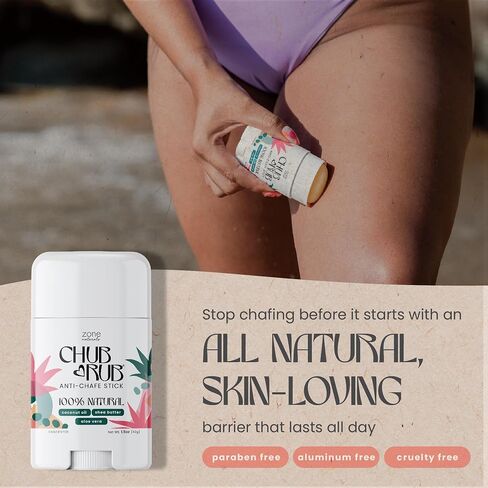 Zone Naturals Chafing Stick - 100% Natural Chub Rub Stick - Friction Defense Anti Chafing Stick Reduces Rubbing and Irritation - 1.5 Ounce | Anti Chafe Stick for Women & Men – Reduces Rubbing & Irritation on Thighs, Arms, Bust & Neck – Friction Defense 1. in Saudi Arabia
