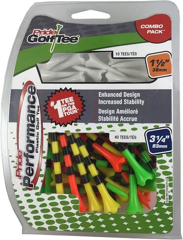 Pride Professional Tee System Plastic Golf Tees (Pack of 50), 40 Count 3-1/4-Inch + 10 Count 1-1/2-Inch,White in Saudi Arabia