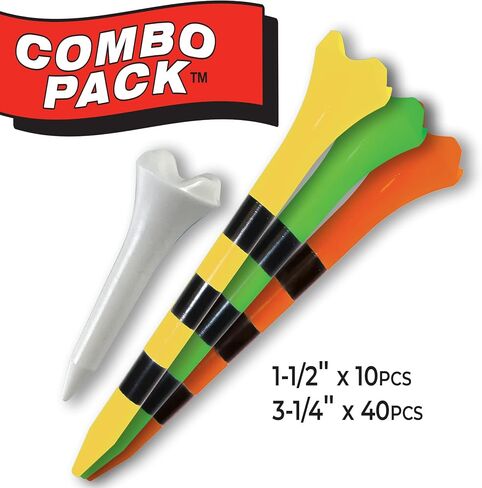 Pride Professional Tee System Plastic Golf Tees (Pack of 50), 40 Count 3-1/4-Inch + 10 Count 1-1/2-Inch,White in Saudi Arabia