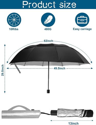 Kalolary 62 Inch Extra Oversize Large Compact Golf Umbrella，Double Canopy Vented Windproof Waterproof Stick Umbrellas for women & men in Saudi Arabia