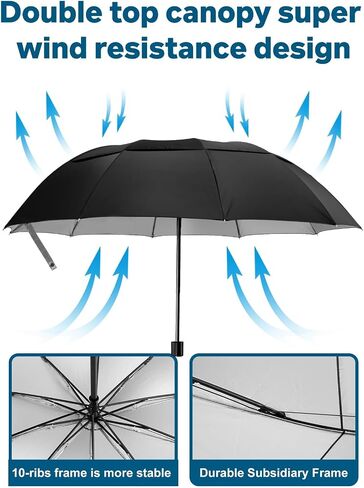 Kalolary 62 Inch Extra Oversize Large Compact Golf Umbrella，Double Canopy Vented Windproof Waterproof Stick Umbrellas for women & men in Saudi Arabia