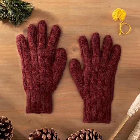 NOVICA Artisan Handmade Wool100% Alpaca Gloves Cable Knit in Light Mauve from Peru in Kuwait