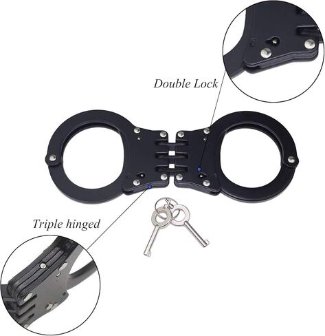 Yoghourds Metal Long Handcuffs - Sturdy Durable Double Lock Steel LegCuffs, Police Professional Heavy Duty Ankle Handcuffs with 2 Keys & Holster (Black) in Saudi Arabia