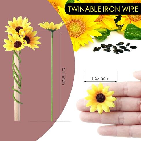 50 Pcs Mini Artificial Sunflower Heads with Iron Stems for Home Party Decoration Wedding Decor, Bride Holding Flowers Centerpieces Wreath Garden Craft DIY Art Decor Crafts(1.57 Inch,Fresh) in Saudi Arabia