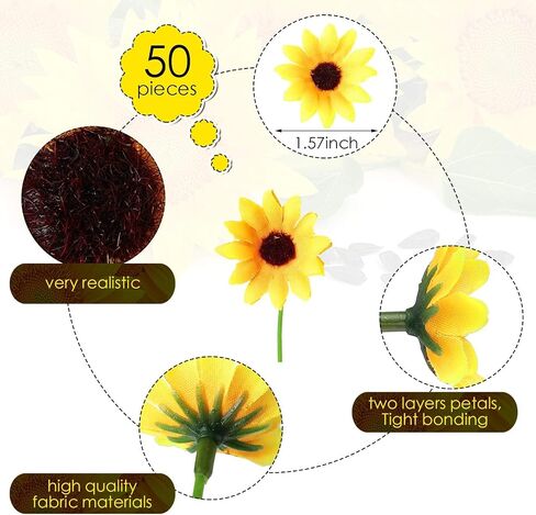 50 Pcs Mini Artificial Sunflower Heads with Iron Stems for Home Party Decoration Wedding Decor, Bride Holding Flowers Centerpieces Wreath Garden Craft DIY Art Decor Crafts(1.57 Inch,Fresh) in Saudi Arabia