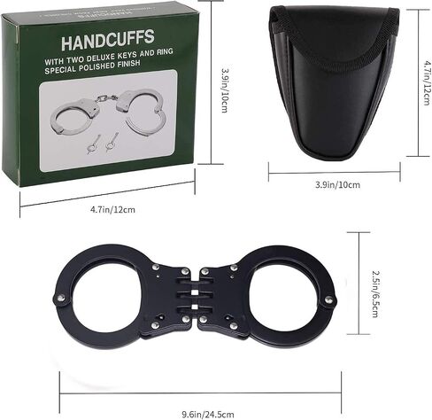 Yoghourds Metal Long Handcuffs - Sturdy Durable Double Lock Steel LegCuffs, Police Professional Heavy Duty Ankle Handcuffs with 2 Keys & Holster (Black) in Saudi Arabia