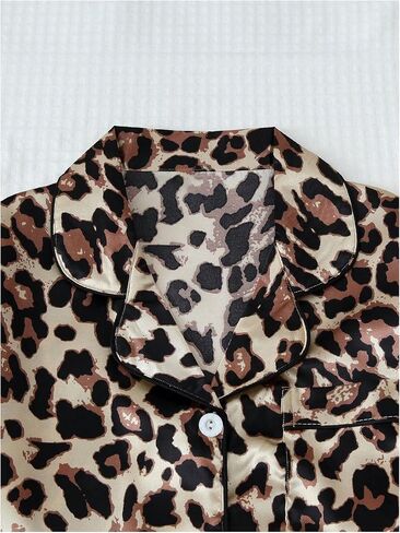 Milumia Women's Causal Leopard Print PJ Set Notch Collar Sleepwear Two Piecess Pajama Sets in Saudi Arabia