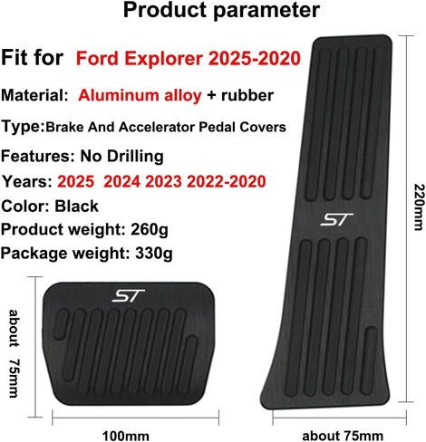 for Ford Explorer 2024 2023 2022 2021 2020 Aluminum Performance Pedals Set Non-Slip Accelerator and Brake Pedals Cover No Drill Brake Gas Accelerator Accessories 2Pcs(ST) in Kuwait