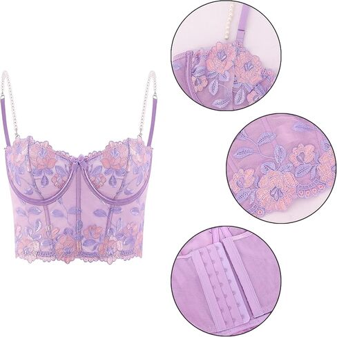 Segreto Women Bustier مطرزة الأزهار boned مشد السباغيتي حزام المحصول أعلى رفي in Kuwait