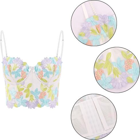 Segreto Women Bustier مطرزة الأزهار boned مشد السباغيتي حزام المحصول أعلى رفي in Kuwait
