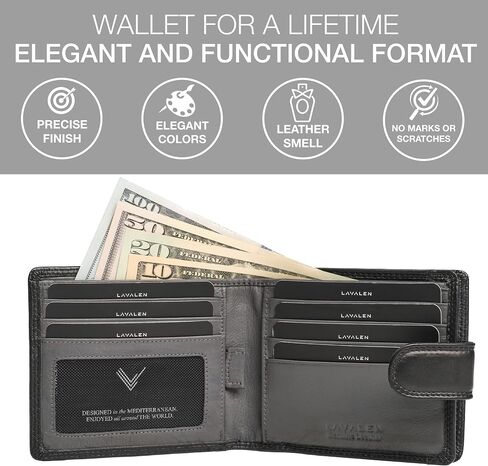 محفظة جلدية ناعمة للرجال - محفظة Bifold Mens مع جيب عملة Zipper - يحمل الفواتير وبطاقات الائتمان والعملة المعدنية - Carteras Para Hombres Piel - Billeteras de Hombres Cuero Original - RFID حظر. in Kuwait