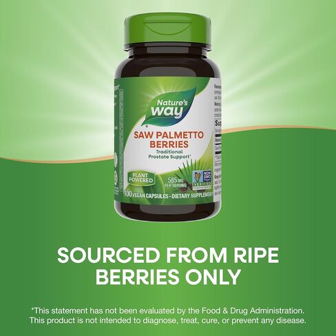 Nature's Way Saw Palmetto Berries, Traditional Prostate Support*, 585 mg per Serving, Non-GMO Project Verified, Vegan, 180 Capsules (Packaging May Vary) in Saudi Arabia