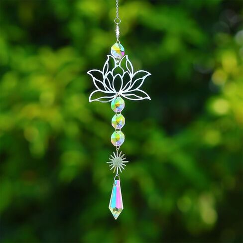 Colorful Crystal car Mirror Hanging Accessories，Car Charm，Rear View Mirror Hanging Decors， Gifts for Women (Lotus Flower) in Saudi Arabia