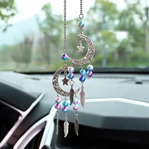 Colorful Crystal car Mirror Hanging Accessories，Car Charm，Rear View Mirror Hanging Decors， Gifts for Women (Lotus Flower) in Saudi Arabia