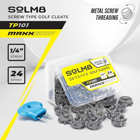 SOLM8 - Screw in Spikes Replacement for Golf Shoes & Cricket Spikes, Easy to Install Metal Threading Screw Size ¼ Inch (23 Count + 1 Spanner) in Saudi Arabia
