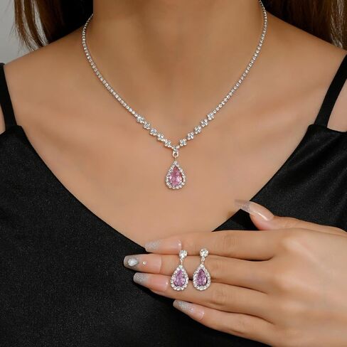 Cubic Zirconia Jewelry Set Sparkling Rhinestone Waterdrop Pendant Necklace Dangle Earrings Aesthetic Jewelry Set for Women Bridal Bridesmaid in Saudi Arabia
