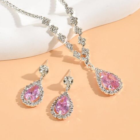 Cubic Zirconia Jewelry Set Sparkling Rhinestone Waterdrop Pendant Necklace Dangle Earrings Aesthetic Jewelry Set for Women Bridal Bridesmaid in Saudi Arabia