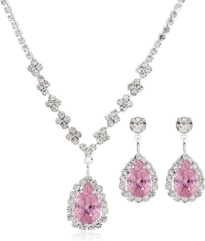 Cubic Zirconia Jewelry Set Sparkling Rhinestone Waterdrop Pendant Necklace Dangle Earrings Aesthetic Jewelry Set for Women Bridal Bridesmaid in Saudi Arabia