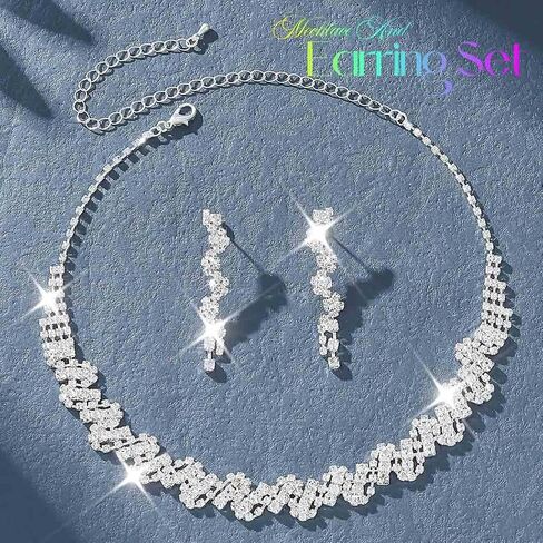 UniCra Rhinestone الزفاف الزفاف المجوهرات مجموعة الفضة القلادة أقراط خاتم مجموعات الحفلات الموسيقية الرسمية مجموعات المجوهرات للنساء والعرائس in Saudi Arabia