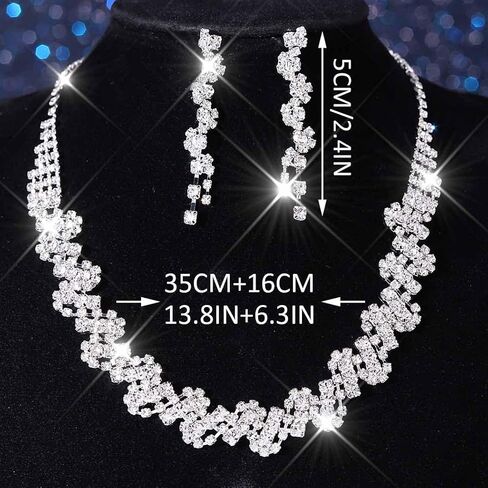 UniCra Rhinestone الزفاف الزفاف المجوهرات مجموعة الفضة القلادة أقراط خاتم مجموعات الحفلات الموسيقية الرسمية مجموعات المجوهرات للنساء والعرائس in Saudi Arabia