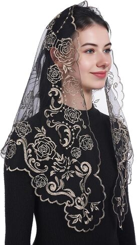 Bozidol Church Catholic Veils for Women, Triangle Virgin Mary and Floral Lace Mantilla Chapel Veil, Latin Mass Head Coverings in Saudi Arabia