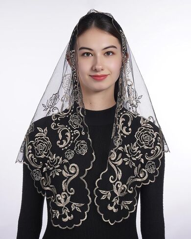 Bozidol Church Catholic Veils for Women, Triangle Virgin Mary and Floral Lace Mantilla Chapel Veil, Latin Mass Head Coverings in Saudi Arabia