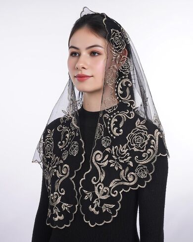Bozidol Church Catholic Veils for Women, Triangle Virgin Mary and Floral Lace Mantilla Chapel Veil, Latin Mass Head Coverings in Saudi Arabia