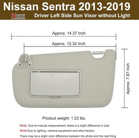 NHILES Driver Left Side Sun Visor Replacement Fits for Nissan Sentra 2013-2019 Sunshade Without Light 96401-4AT7A Color: Gray in Saudi Arabia