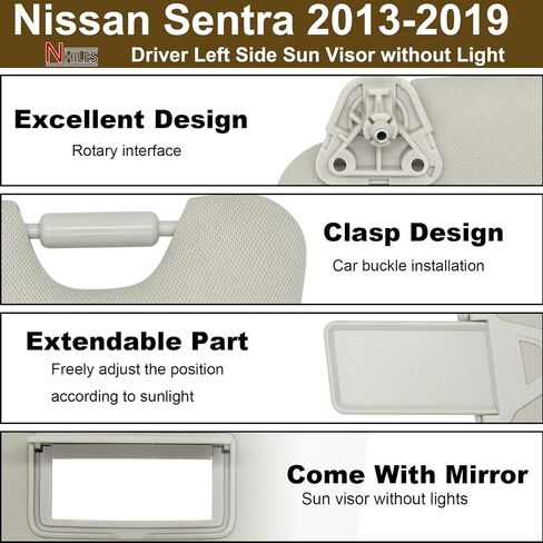 NHILES Driver Left Side Sun Visor Replacement Fits for Nissan Sentra 2013-2019 Sunshade Without Light 96401-4AT7A Color: Gray in Saudi Arabia