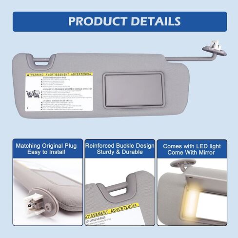 Driver Left Side Sun Visor Replacement Compatible with Toyota Highlander 2014 2015 2016 2017 2018 2019 Replaces# 74320-0E074-B0 Color Gray in Saudi Arabia