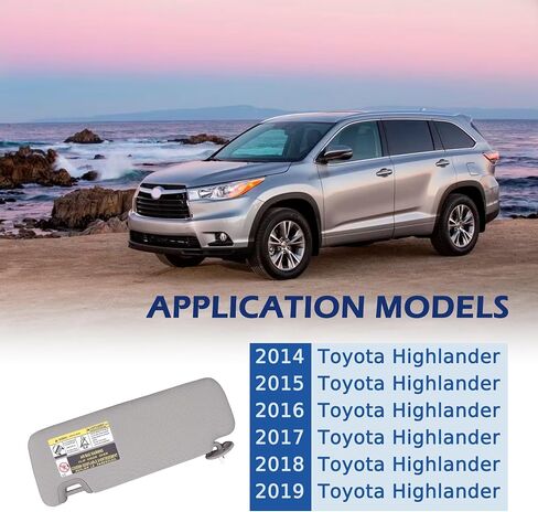 Driver Left Side Sun Visor Replacement Compatible with Toyota Highlander 2014 2015 2016 2017 2018 2019 Replaces# 74320-0E074-B0 Color Gray in Saudi Arabia