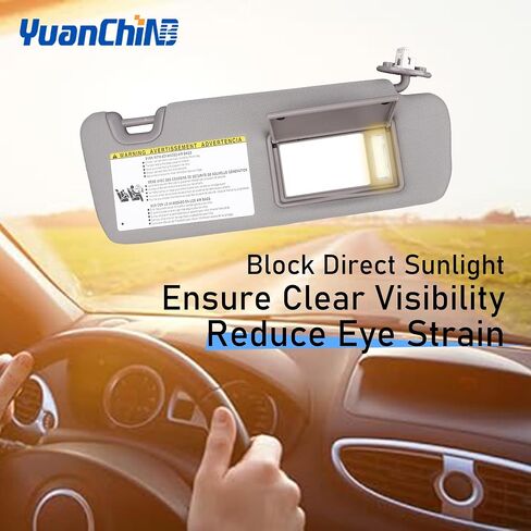 Driver Left Side Sun Visor Replacement Compatible with Toyota Highlander 2014 2015 2016 2017 2018 2019 Replaces# 74320-0E074-B0 Color Gray in Saudi Arabia