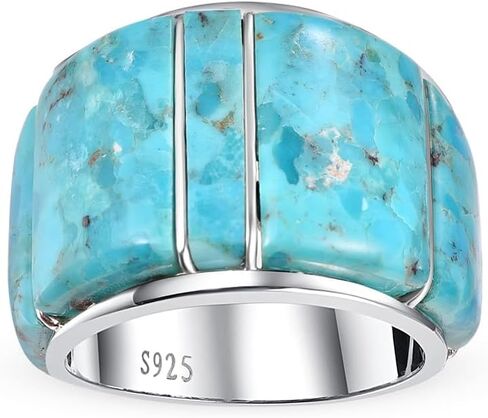 Wide Turquoise Ring for Women - 925 Sterling Silver Turquoise Statement Rings Gemstones Wide Band Ring Size 6-10 in Kuwait