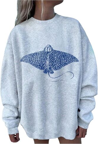 SOLY HUX Women's Long Sleeve Shirts Crewneck Drop Shoulder Graphic Sweatshirt Preppy Pullover Clothes in Saudi Arabia