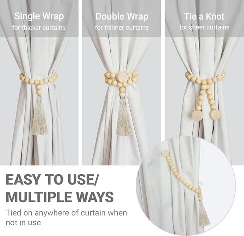 Magnetic Tassel Curtain Tiebacks - Elegant Decorative Window Holdbacks Tie Backs with Strong Magnets for Drapes, Curtains, Sheers - Set of 2, Gold in Kuwait