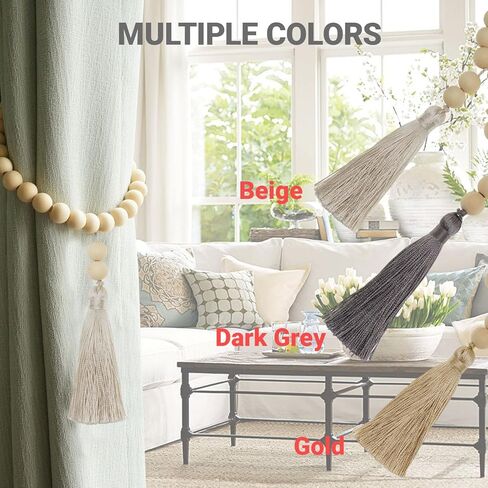 Magnetic Tassel Curtain Tiebacks - Elegant Decorative Window Holdbacks Tie Backs with Strong Magnets for Drapes, Curtains, Sheers - Set of 2, Gold in Kuwait