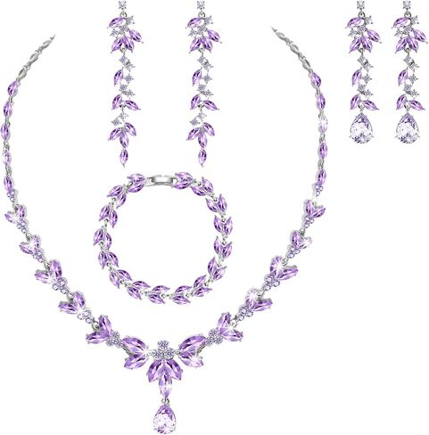 Jewelry Set for Women Wedding Trendy, Bridal Bridesmaid Accessories Necklace Bracelet Earrings in Kuwait