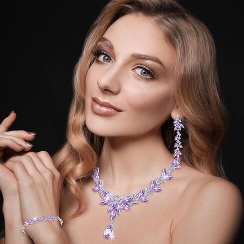 Jewelry Set for Women Wedding Trendy, Bridal Bridesmaid Accessories Necklace Bracelet Earrings in Kuwait