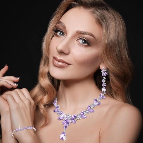 Jewelry Set for Women Wedding Trendy, Bridal Bridesmaid Accessories Necklace Bracelet Earrings in Kuwait