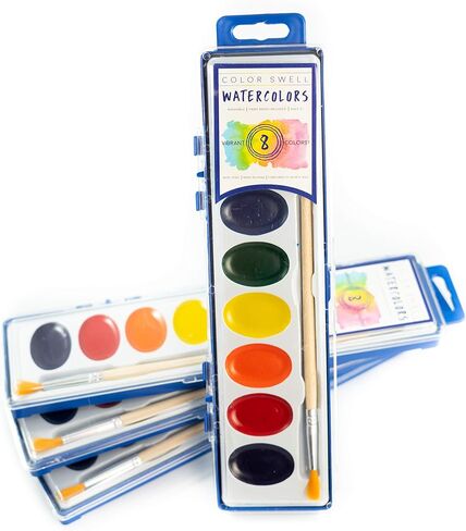 Color Swell 6 Pack Bulk Watercolor Paint Pack with Wood Brushes 8 Colors Washable Water Colors Great for Kids, Parties, Students, All Ages in Saudi Arabia