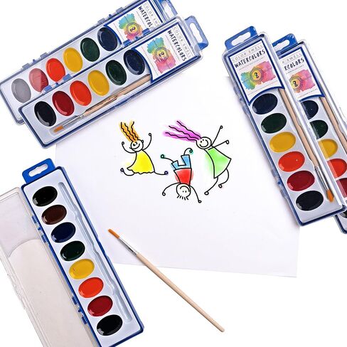 Color Swell 6 Pack Bulk Watercolor Paint Pack with Wood Brushes 8 Colors Washable Water Colors Great for Kids, Parties, Students, All Ages in Saudi Arabia