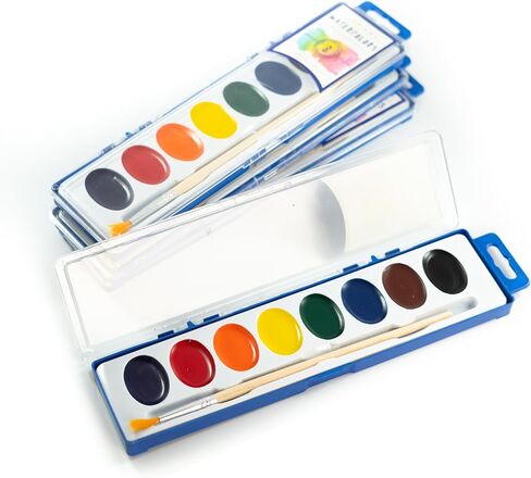 Color Swell 6 Pack Bulk Watercolor Paint Pack with Wood Brushes 8 Colors Washable Water Colors Great for Kids, Parties, Students, All Ages in Saudi Arabia
